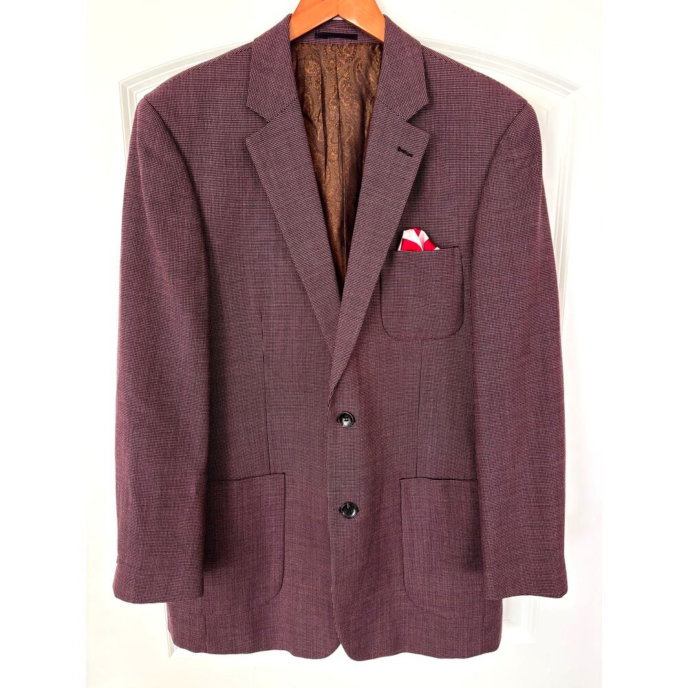 Apollo King Vintage Burgundy Textured Blazer Sport Coat Patch Pockets